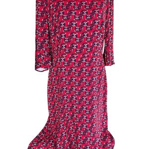 Boden Red and Blue Patterned Long Sleeve Dress